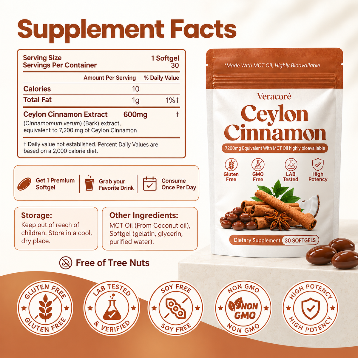 Ceylon Cinnamon 7200MG Equivalent with MCT Oil