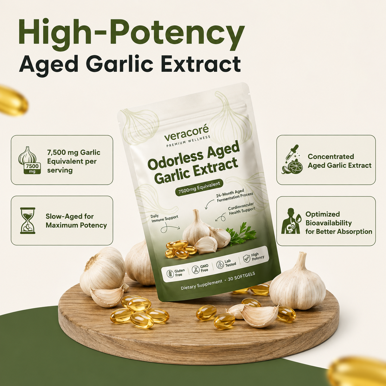Odorless Aged Garlic Extract 7500mg Equivalent